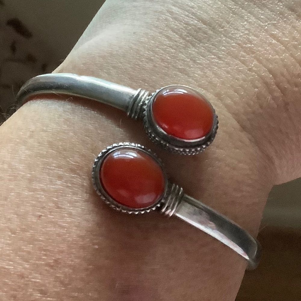 𝅺STERLING SILVER 925 RED CARNELIAN BANGLE WOMAN BRACELET​​ - Picture 8 of 11
